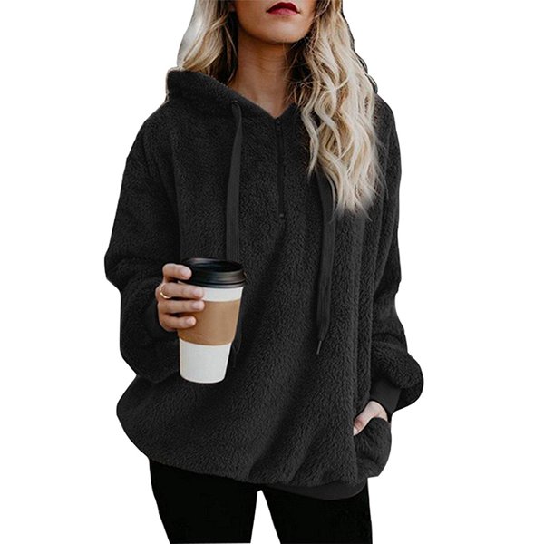 Women Long Sleeve Hoodies Zipper Sweatshirts Plus Size Black