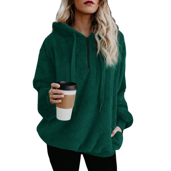 Women Long Sleeve Hoodies Zipper Sweatshirts Plus Size Green