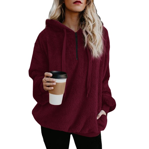 Women Long Sleeve Hoodies Zipper Sweatshirts Plus Size Wine