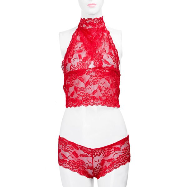 Women's Transparent Lace Wrap Bra and Panties Underwear Set(