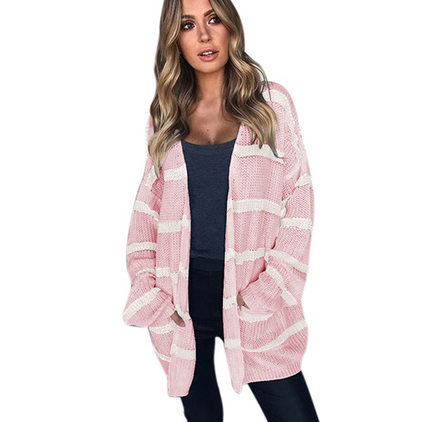 Autumn Winter Sleeve Women Sweater Coat Pink S