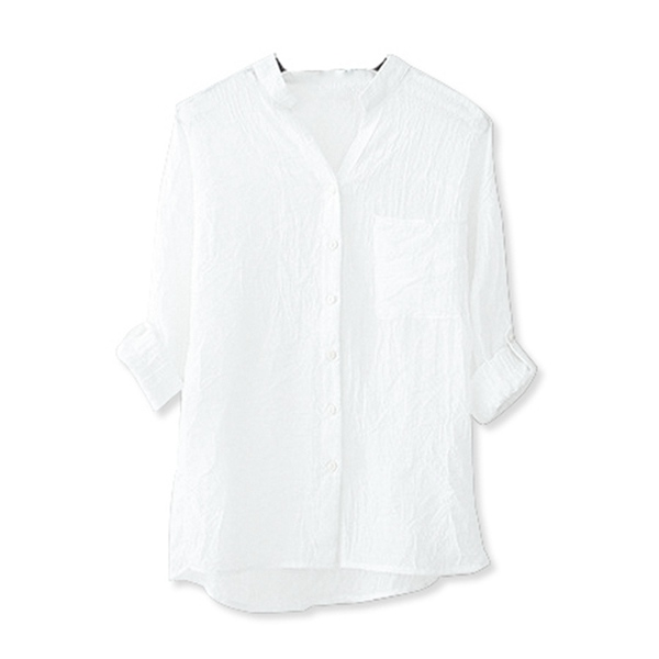 Women Cotton Linen Long Sleeve Shirt Solid Loose V-Neck Whit