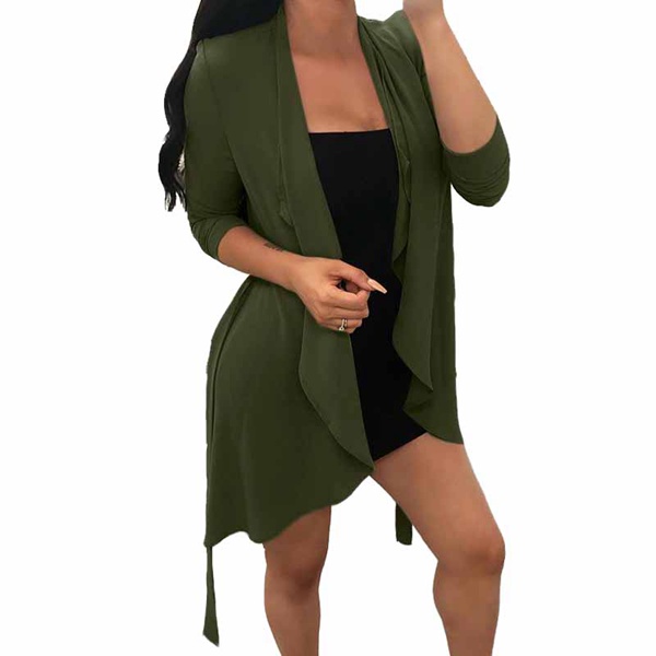 Women Plain cardigans Top sleeve Irregular Hem Coat Green S