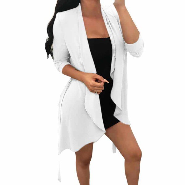 <b>Women Plain cardigans Top sleeve Irregular Hem Coat White S</b>