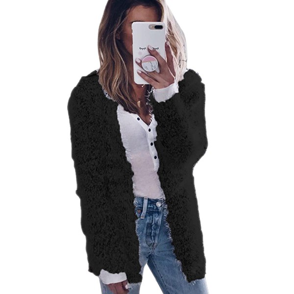 Women Long Sleeve Knit Sweater Cardigan Jacket Coat Black S