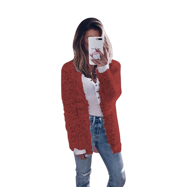 Women Long Sleeve Knit Sweater Cardigan Jacket Coat Red S