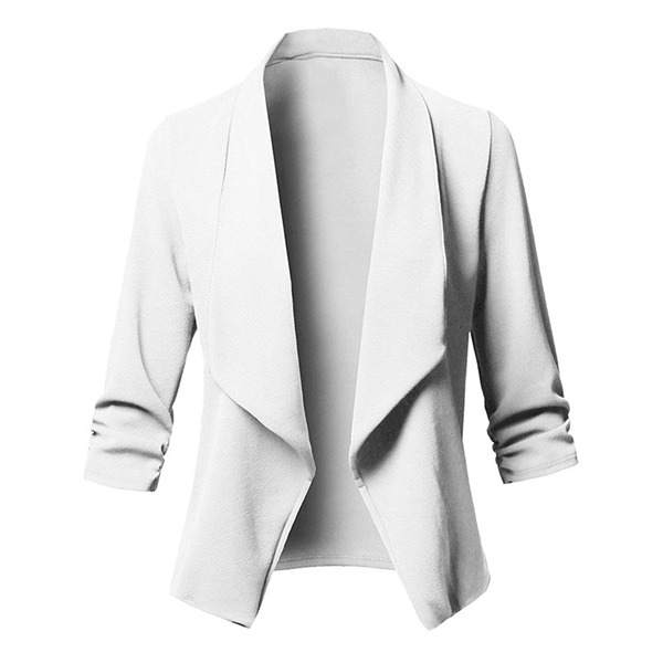 Women Jacket Coat Sleeve Open Cardigan Blazer Jacket White S