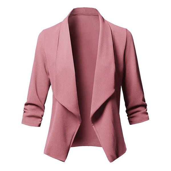 Women Jacket Coat Sleeve Open Cardigan Blazer Jacket Pink S