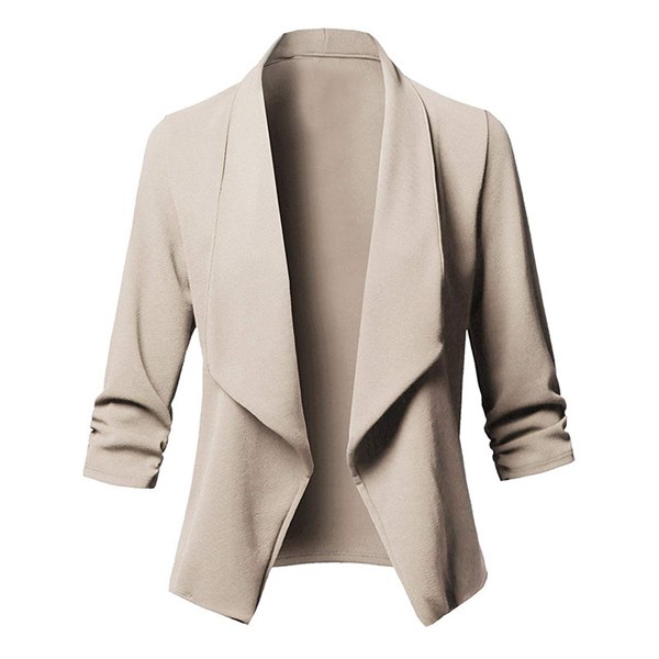 Women Jacket Coat Sleeve Open Cardigan Blazer Jacket Khaki S