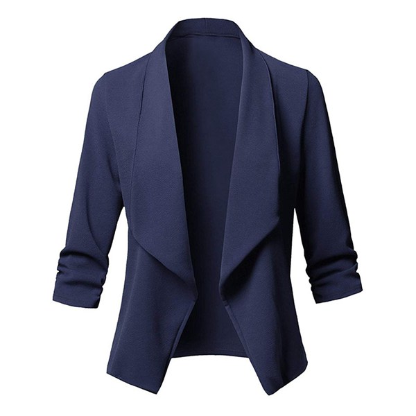 Women Jacket Coat Sleeve Open Cardigan Blazer Jacket Navy S