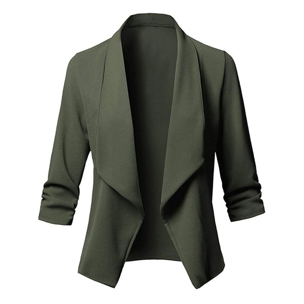Women Jacket Coat Sleeve Open Cardigan Blazer Jacket Green S