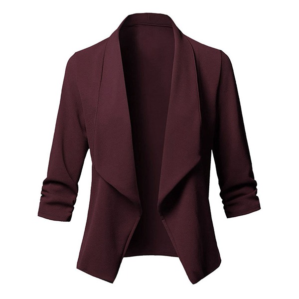 Women Jacket Coat Sleeve Open Cardigan Blazer Jacket Wine Re