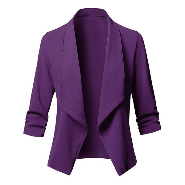 Women Jacket Coat Sleeve Open Cardigan Blazer Jacket Purple