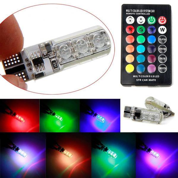 T10 5050 6SMD RGB 2 PCS LED Multi Color Light Car Wedge Bulb